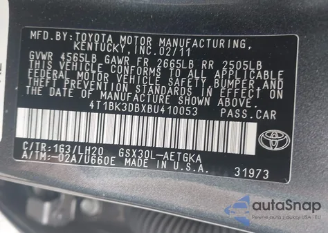 2011 Toyota Avalon z USA, uszkodzony, nr VIN 4T1BK3DBXBU410053